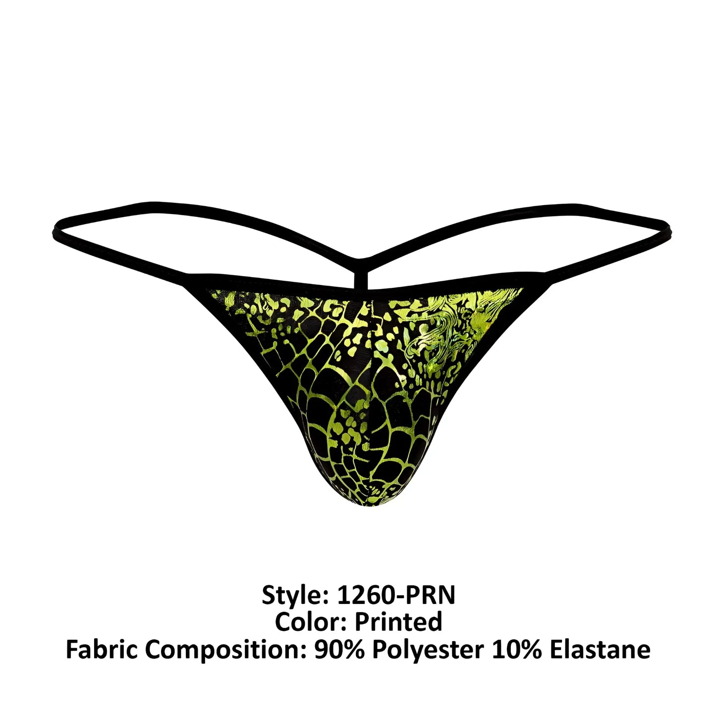 Black and neon green printed thong with snake scale pattern from doreanse 1260-prn space venom thongs collection