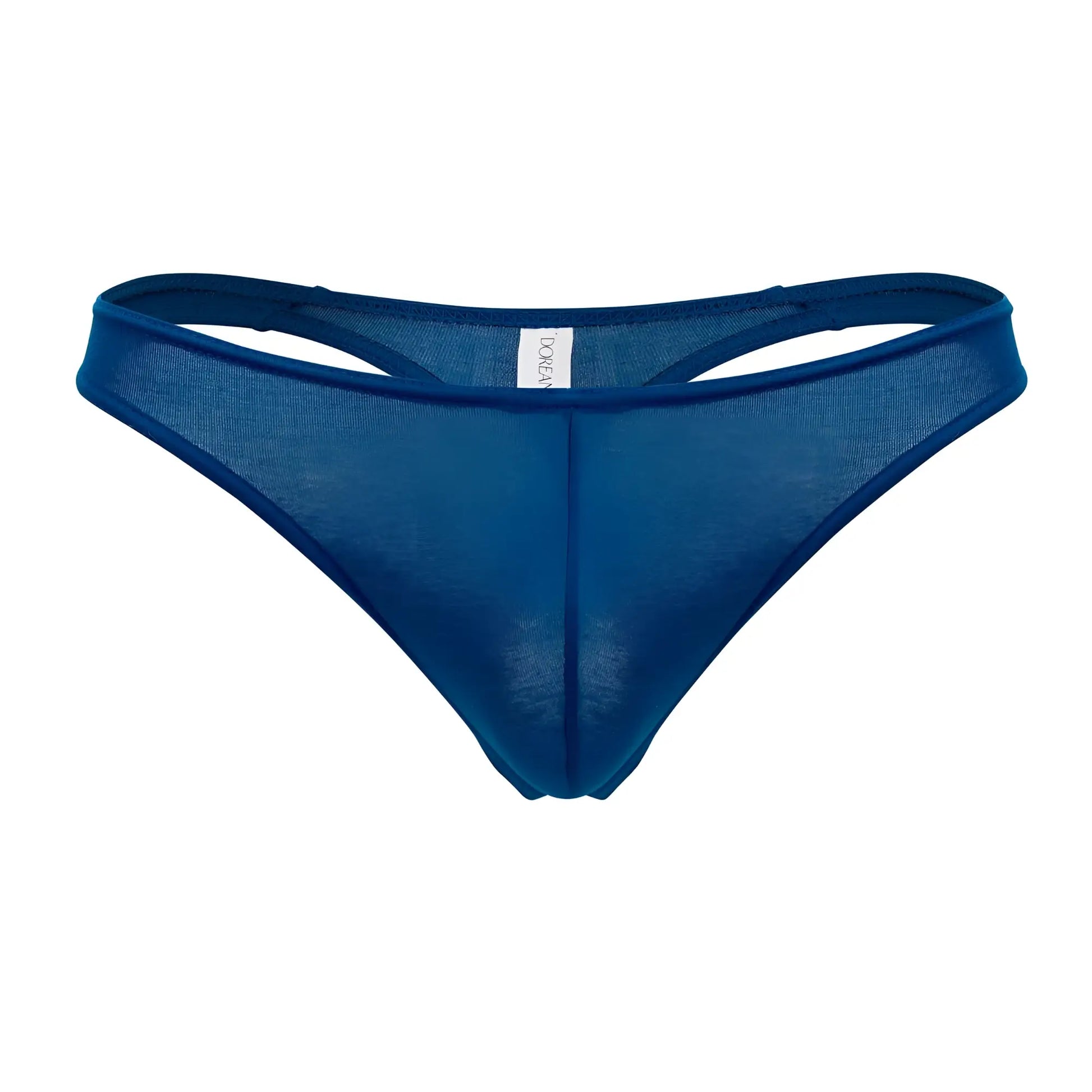 Deep blue sheer mesh thong with central seam and thin waistband from doreanse 1280-blu hang-loose thongs