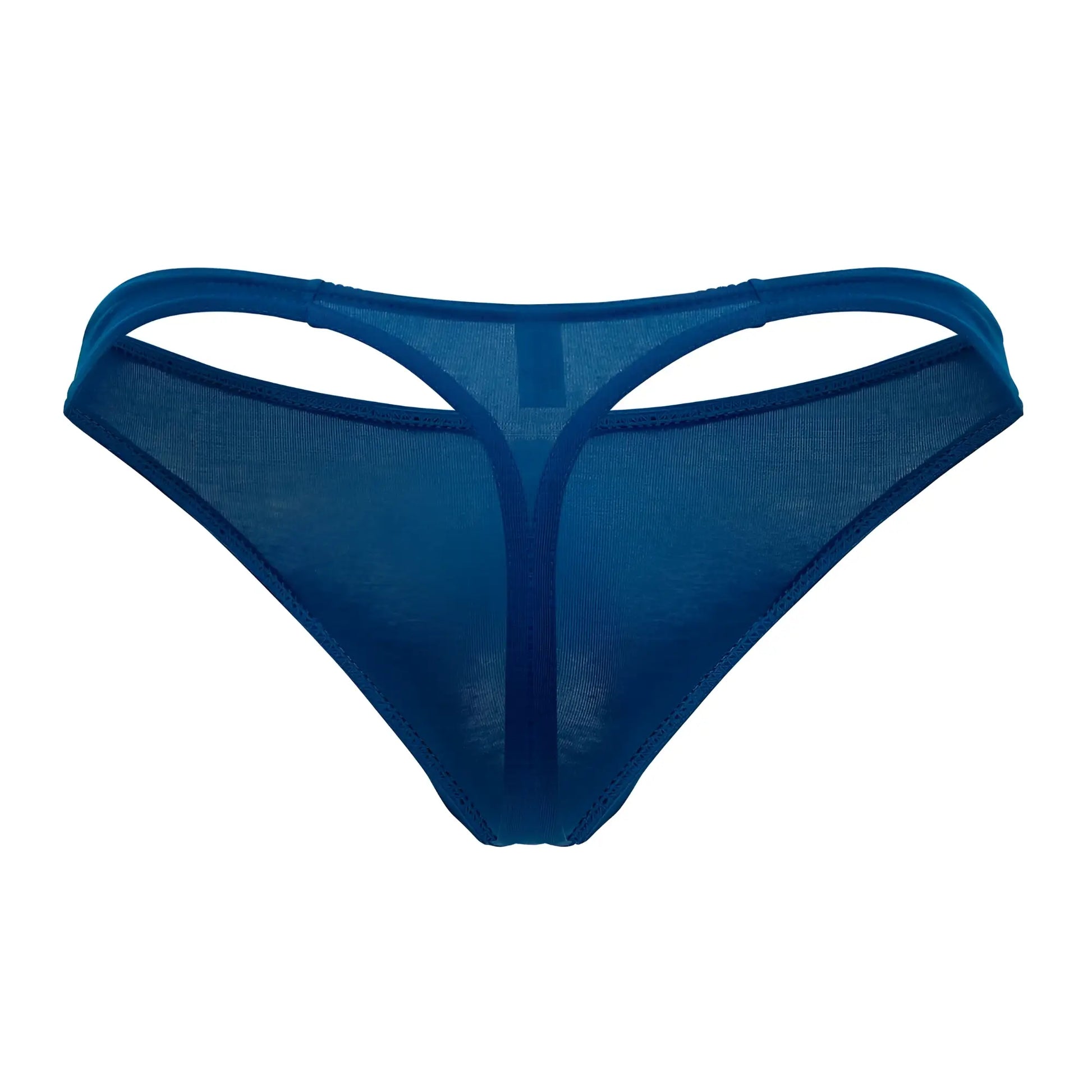 Sheer navy blue Doreanse 1280-BLU hang-loose thong made of fine mesh fabric with reinforced elastic bands visible from back