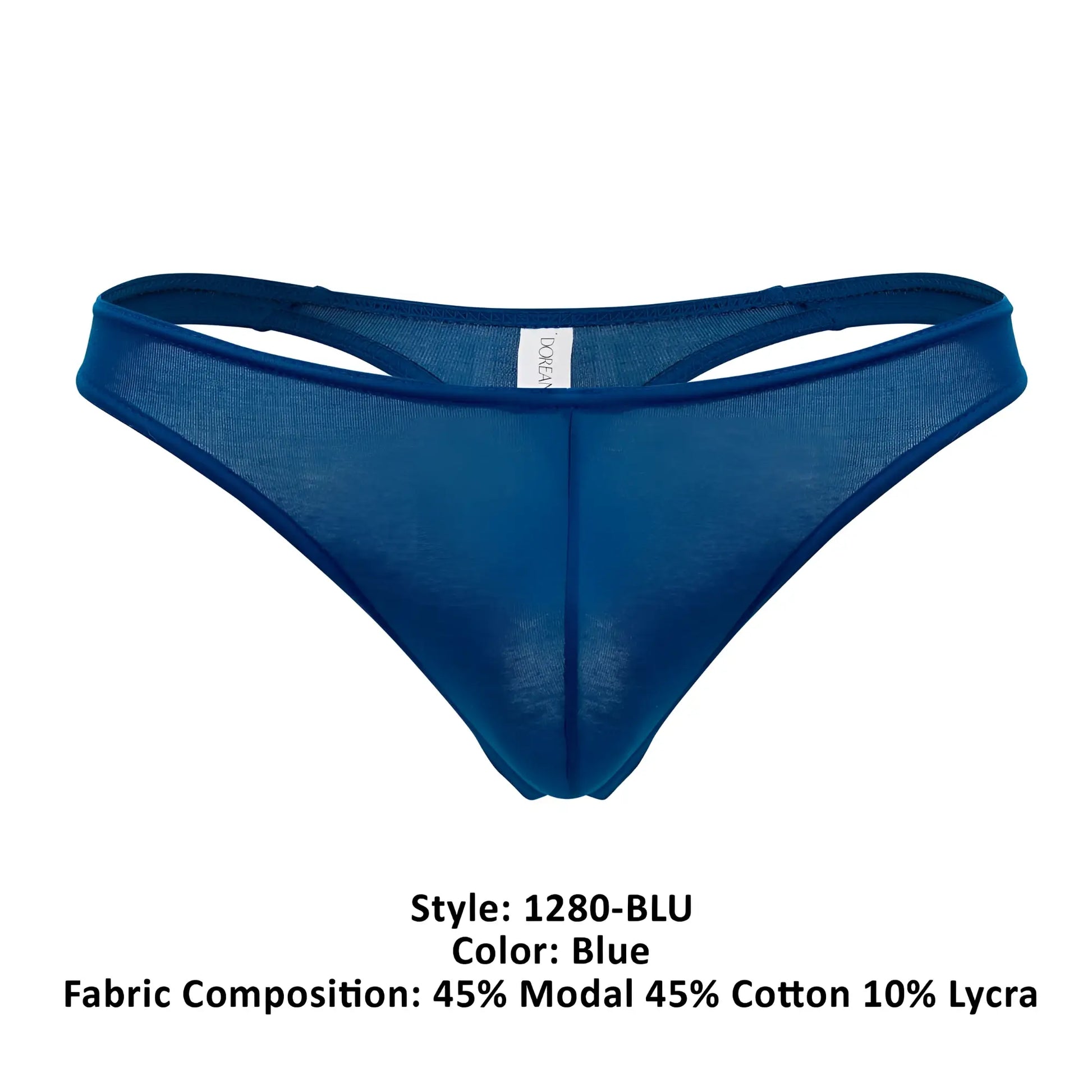 Doreanse 1280-BLU hang-loose thong in blue sheer modal cotton blend with subtle texture showing front side