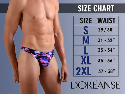 Vibrant purple and blue abstract patterned doreanse 1281-blu hang-loose men’s briefs in blue color