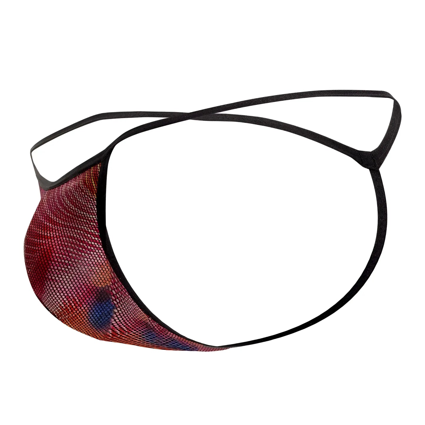 Doreanse 1300-phx disco thong in red and blue mesh with black elastic straps for men front view