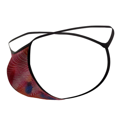 Doreanse 1300-phx disco thong in red and blue mesh with black elastic straps for men front view