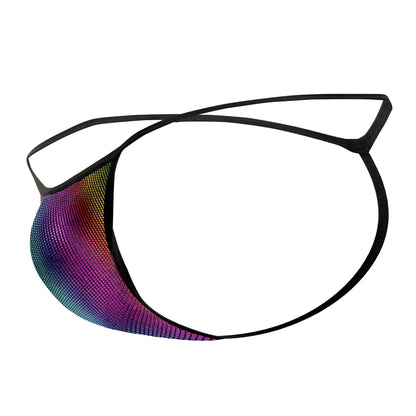 Doreanse 1300-rbw disco thongs color rainbow rainbow gradient mesh men’s thong with black elastic straps front view