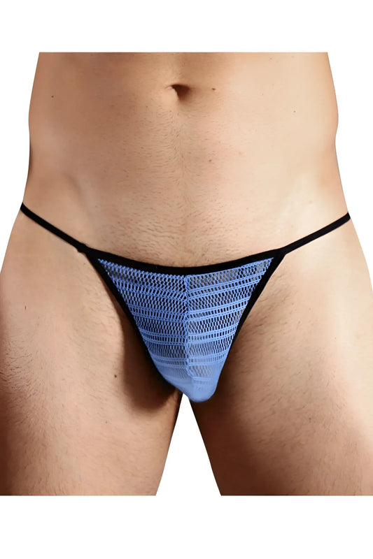 Doreanse 1306-BLU mesh g-string thong in blue with black trim made of breathable mesh fabric