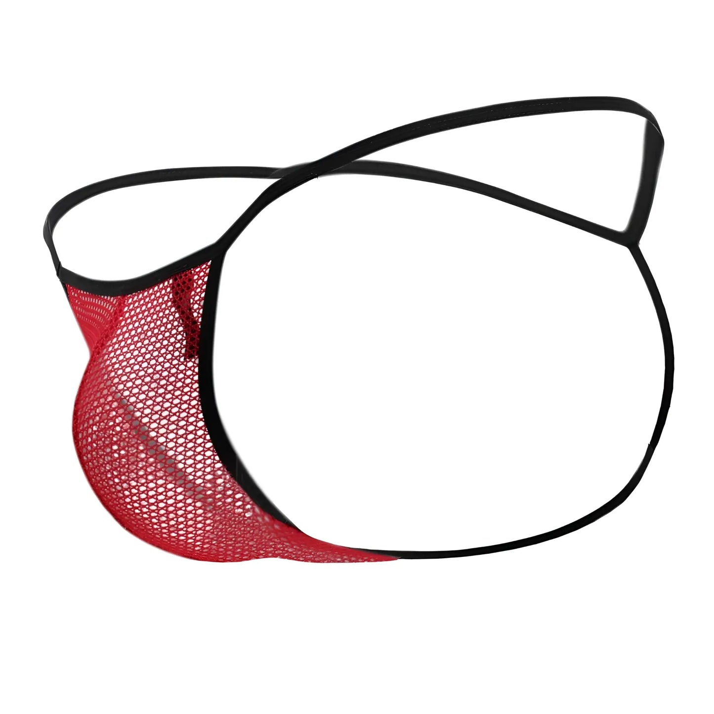 Doreanse 1306-red mesh g-string thong in red with black elastic straps showcasing the front side design