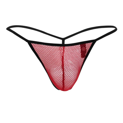 Doreanse 1306-red mesh g-string thong in red with black elastic trim showing front side design