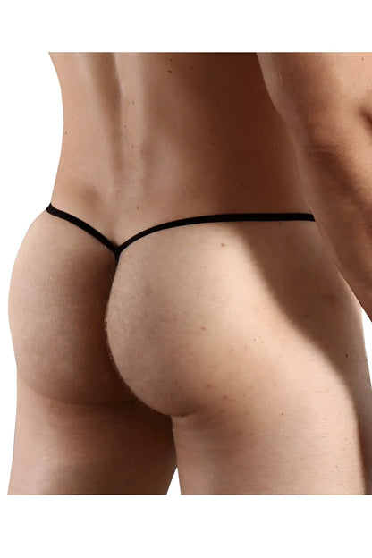Doreanse 1306-red mesh g-string thong in red with a thin smooth fabric waistband showing the back side