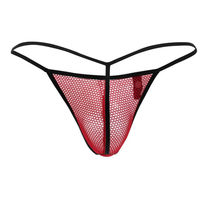 Doreanse 1306-red mesh g-string thong in red with black trim showing front side design and breathable material
