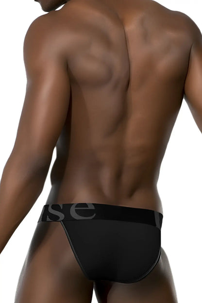 Black doreanse 1313-blk ribbed micromodal bikini briefs with sleek form-fitting design and gray logo waistband