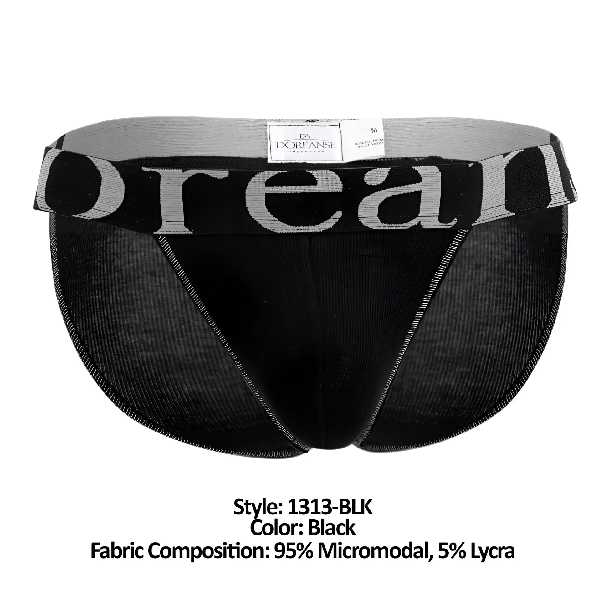 Black doreanse 1313-blk ribbed micromodal bikini briefs with gray and black branded elastic waistband