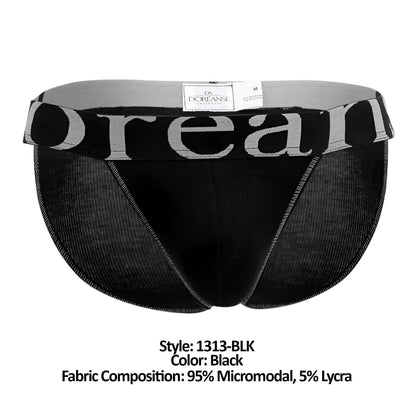 Black doreanse 1313-blk ribbed micromodal bikini briefs with gray and black branded elastic waistband