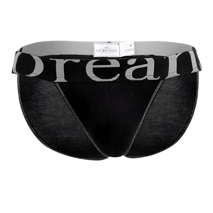 Black doreanse 1313-blk ribbed micromodal bikini briefs with a gray waistband featuring bold white brand lettering