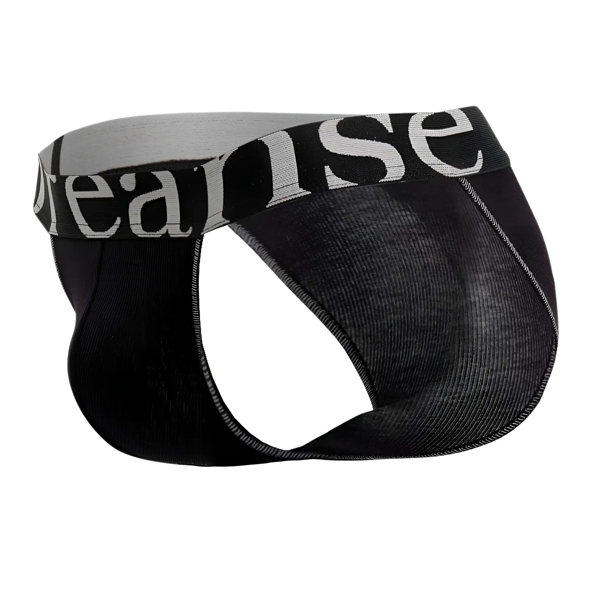 Black doreanse 1313-blk ribbed micromodal bikini briefs with gray waistband and white reanise lettering