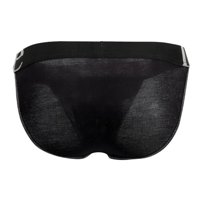 Doreanse 1313-blk black mesh briefs with solid waistband and subtle gray trim made of ribbed micromodal fabric