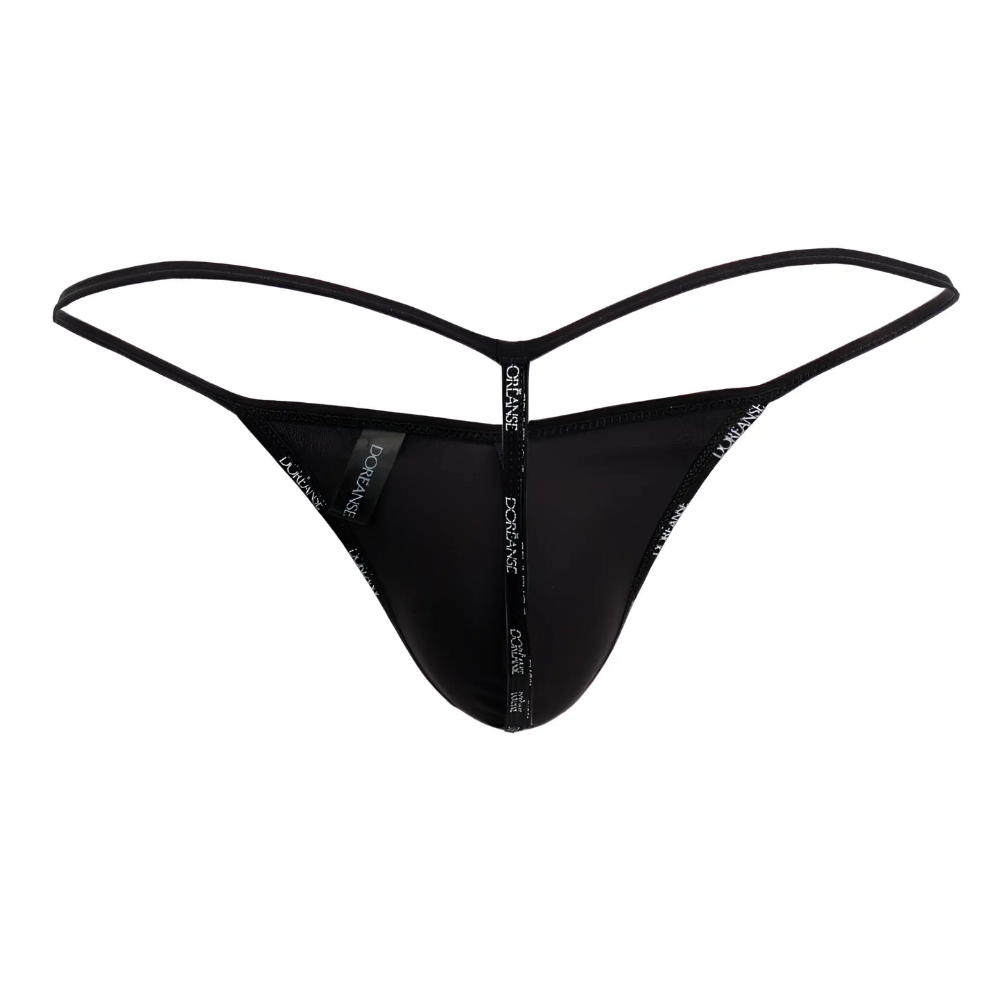 Black dorian thong with thin adjustable straps and central band featuring doriane logo from doreanse 1326-mic g-string