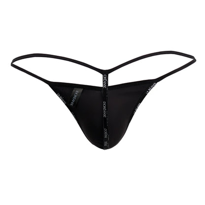 Black dorian thong with thin adjustable straps and central band featuring doriane logo from doreanse 1326-mic g-string