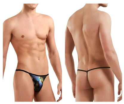 Black thong with vibrant iridescent galaxy print and thin elastic waistband from Doreanse 1326-MIC flashy g-string color micrology