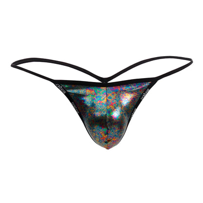 Doreanse 1326-MIC flashy g-string with a shimmering holographic thong and black elastic straps front view