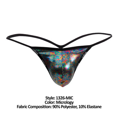 Doreanse 1326-MIC flashy g-string is a shimmering iridescent micrology-patterned thong with black elastic straps