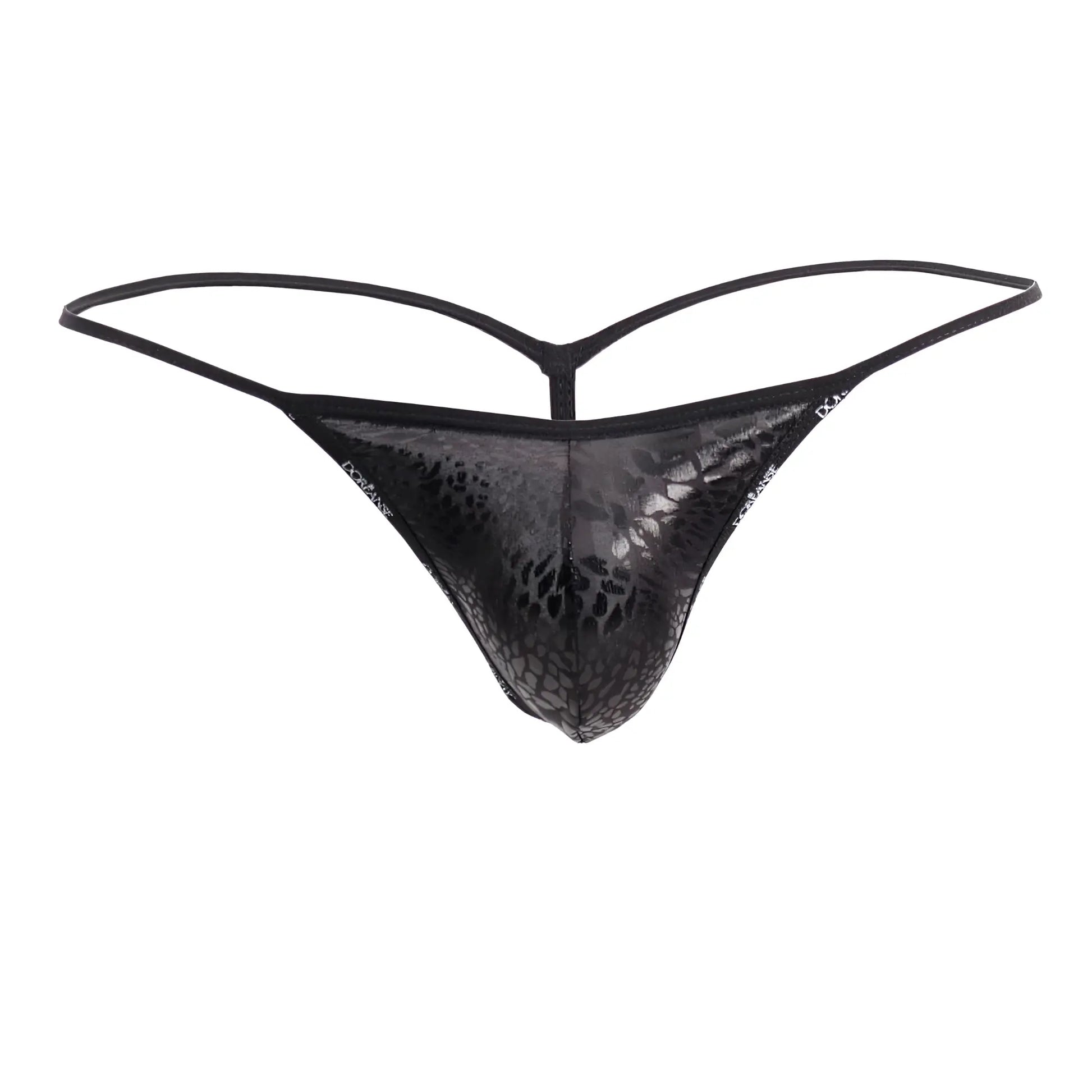 Black lace thong with subtle metallic sheen and intricate pattern doreanse 1326-PAN flashy g-string black panther