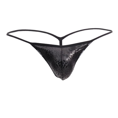Black lace thong with subtle metallic sheen and intricate pattern doreanse 1326-PAN flashy g-string black panther