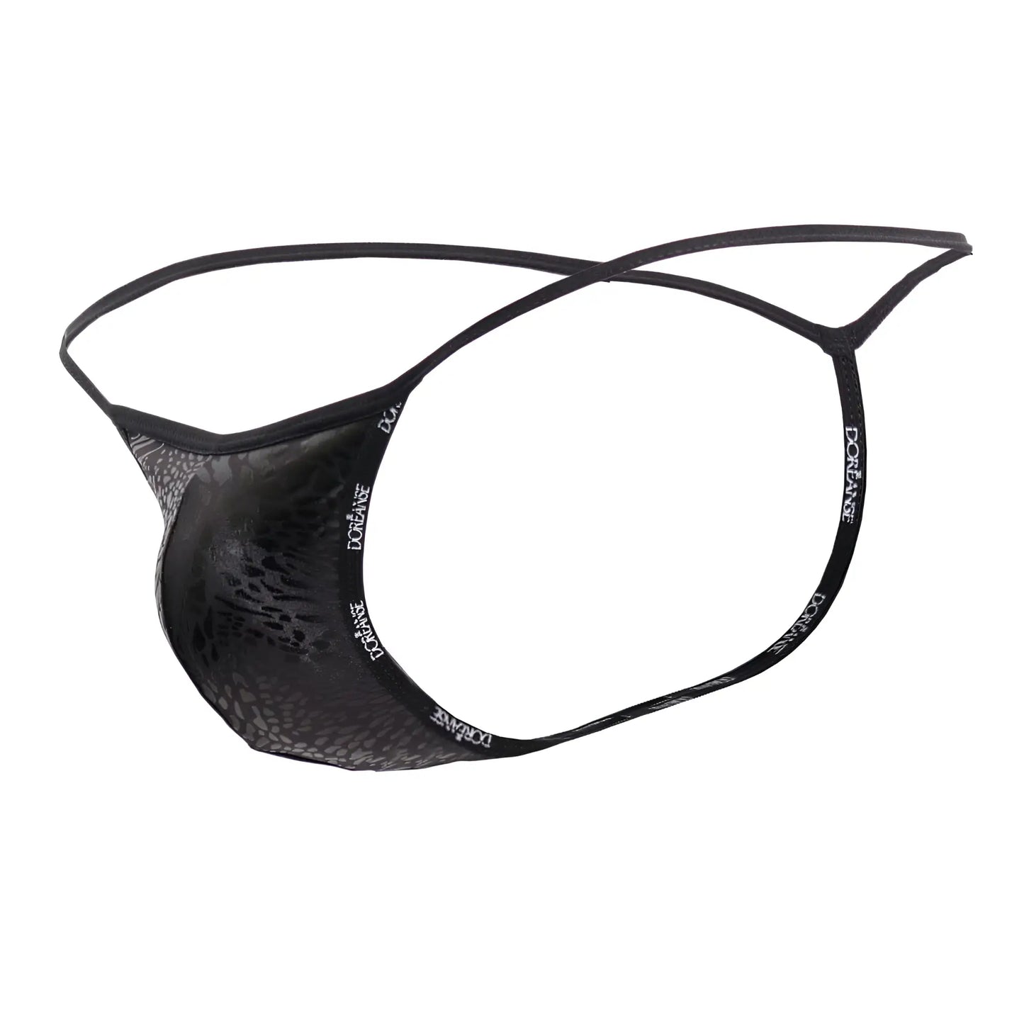 Black lace thong with subtle pattern and dongane branded elastic bands from doreanse 1326-PAN flashy g-string black panther