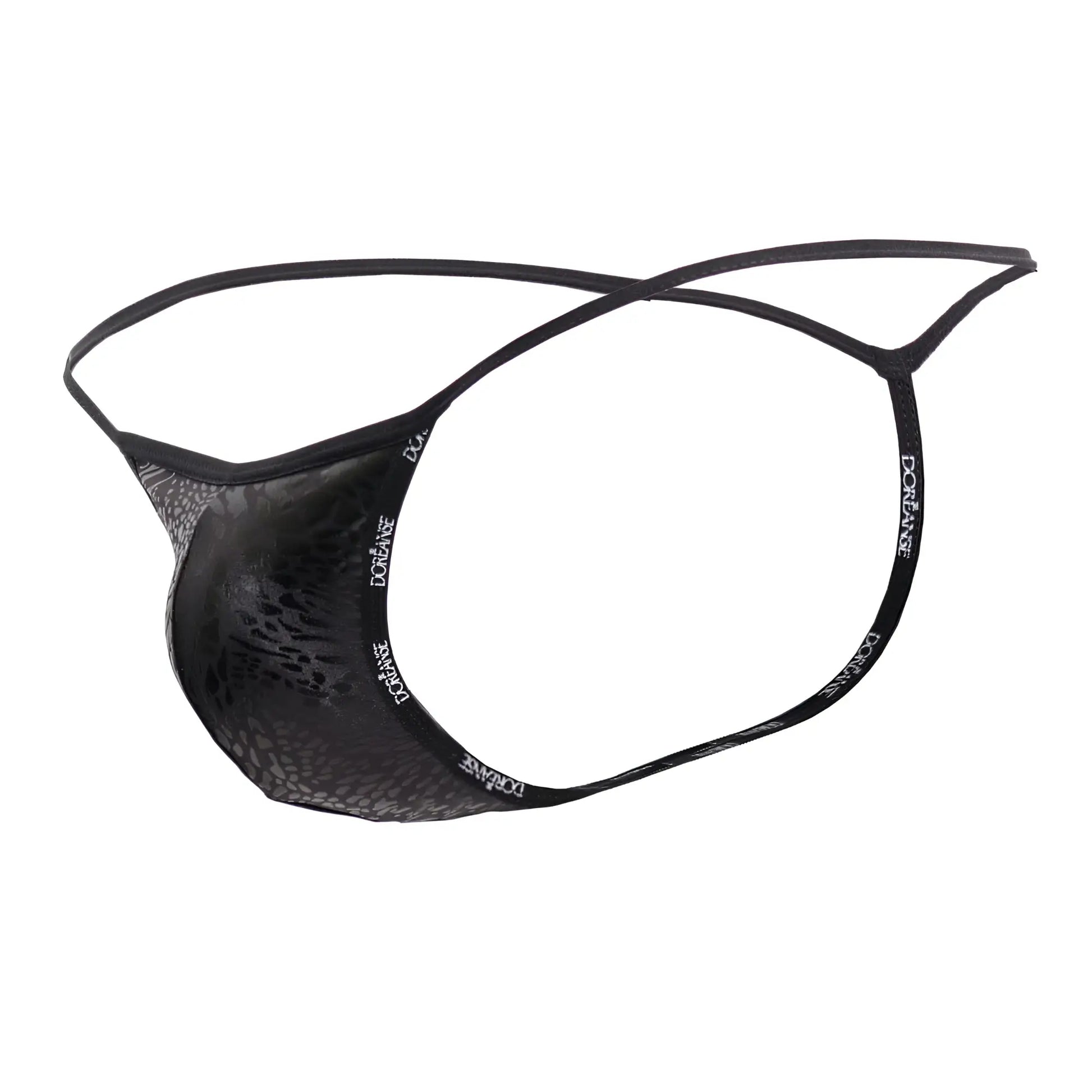 Black lace thong with subtle pattern and dongane branded elastic bands from doreanse 1326-PAN flashy g-string black panther
