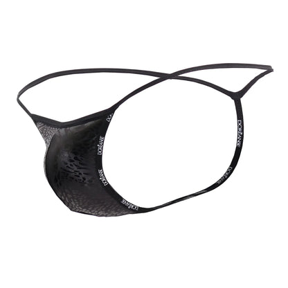 Black lace thong with subtle pattern and dongane branded elastic bands from doreanse 1326-PAN flashy g-string black panther