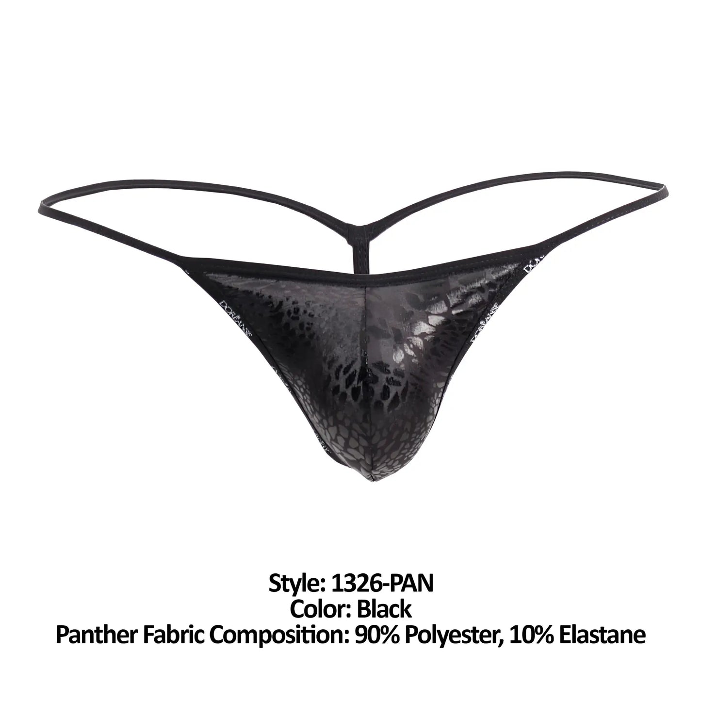 Black thong with glossy panther print and thin supportive straps by doreanse 1326-pan flashy g-string in black panther