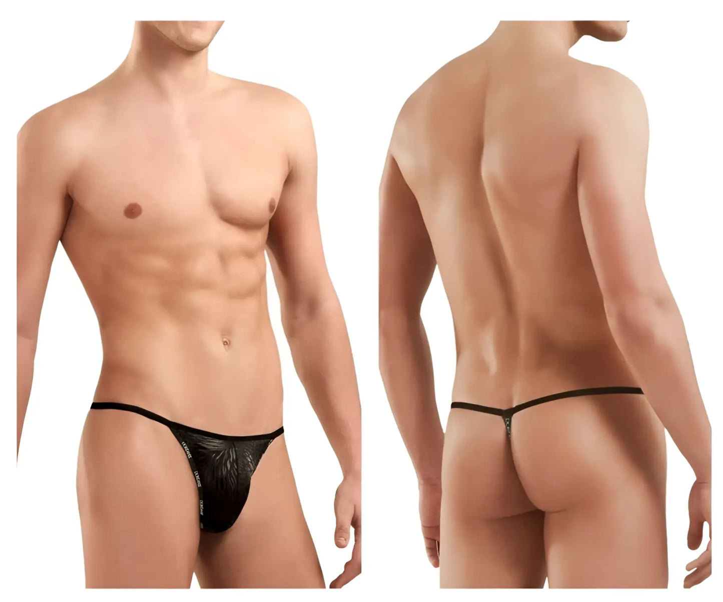 Black thong g-string by doreanse 1326-pan flashy with subtle tropical leaf pattern and thin elastic waistband black panther