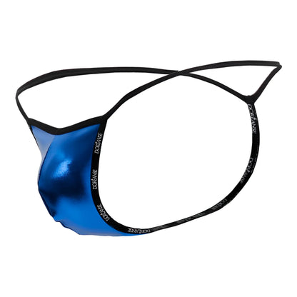 Blue metallic thong g-string with black elastic straps and doriane branding in royal blue doreanse 1326-rbl flashy design