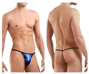 Blue metallic thong with black trim doreanse 1326-rbl flashy g-string in royal blue showing front view