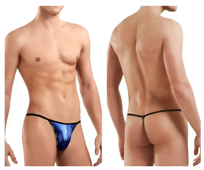 Blue metallic thong with black trim doreanse 1326-rbl flashy g-string in royal blue showing front view