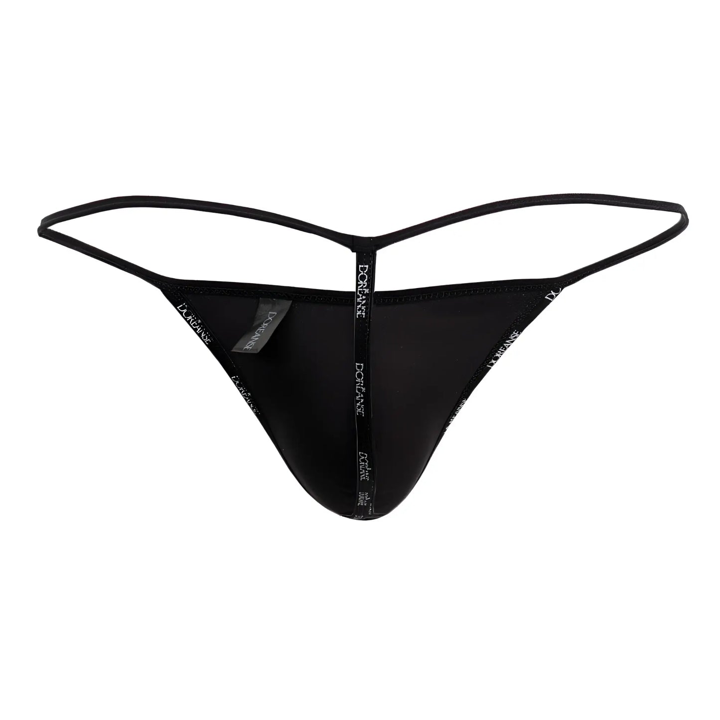 Black doreanse 1326-rro flashy g-string with thin adjustable straps and subtle doriane logo in royal rose color