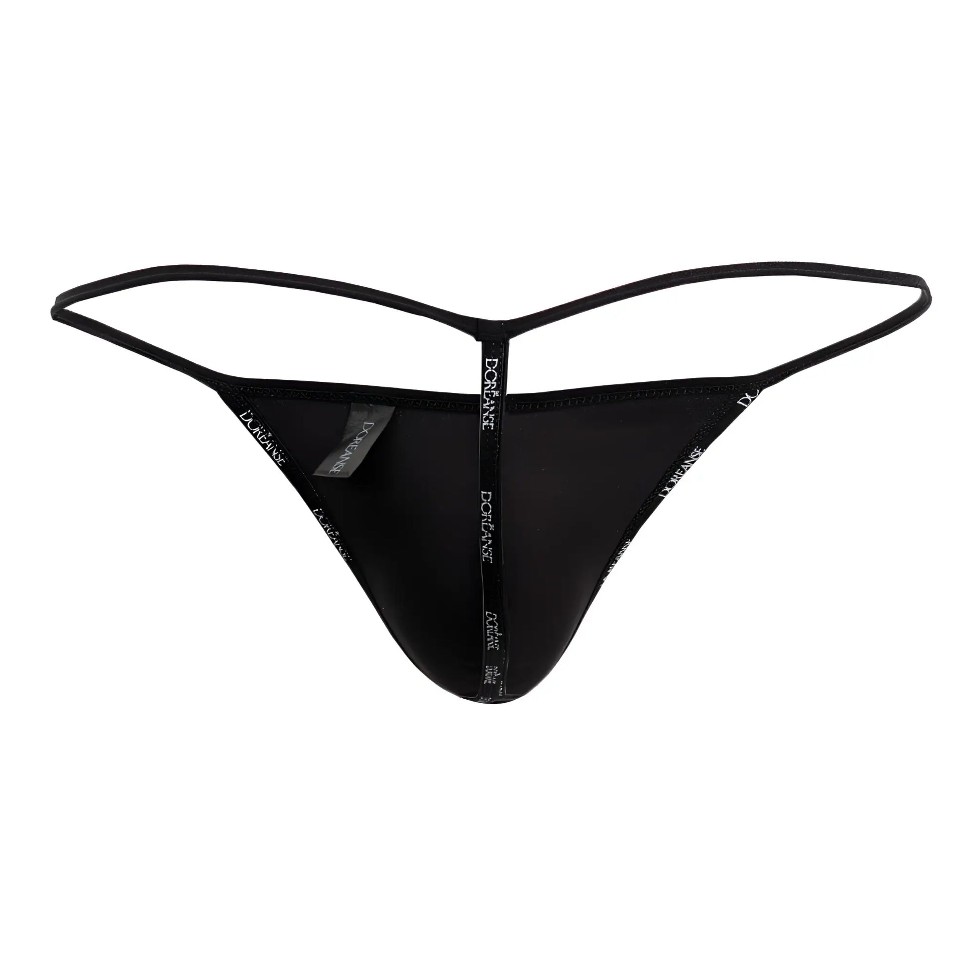 Black doreanse 1326-rro flashy g-string with thin adjustable straps and subtle doriane logo in royal rose color