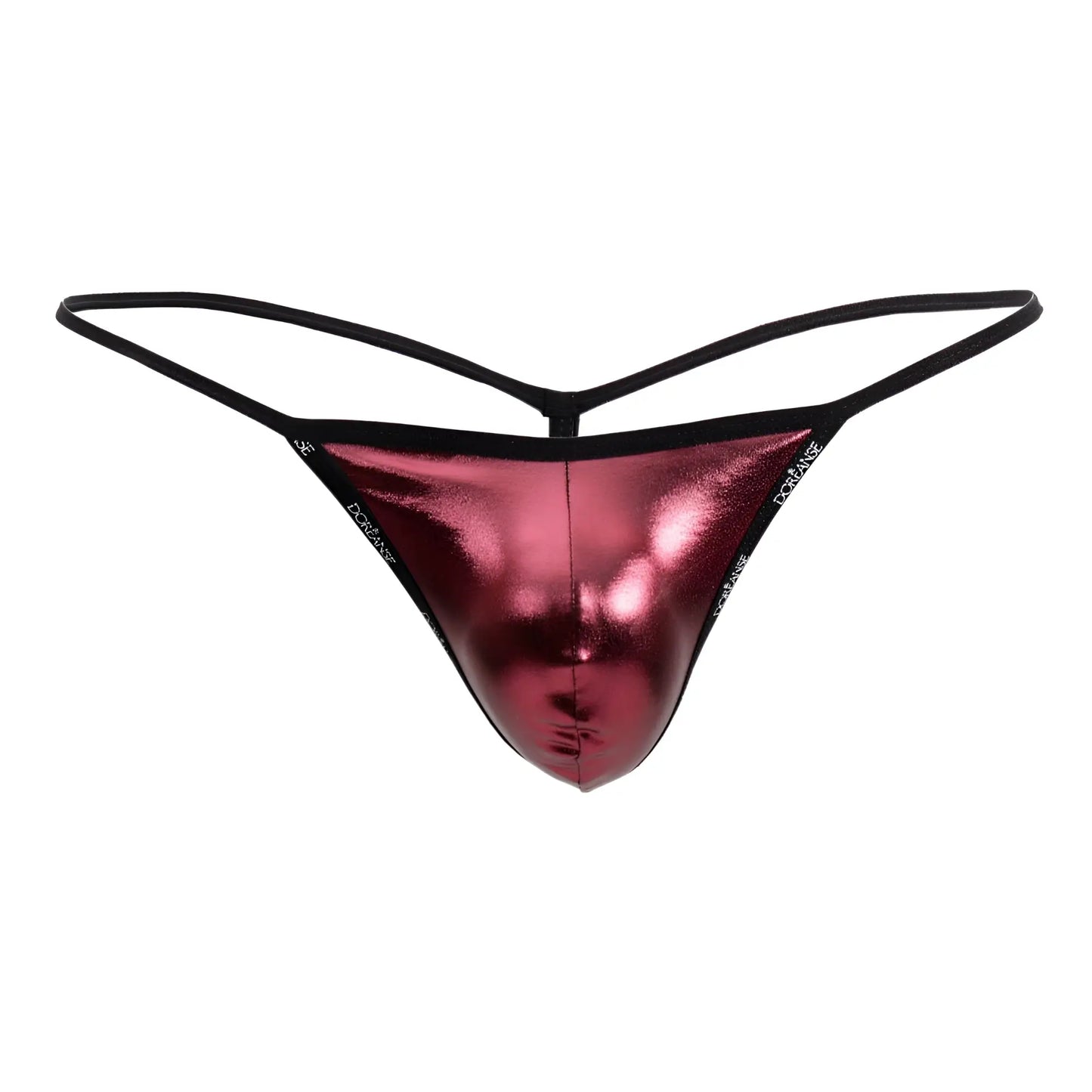 Doreanse 1326 rro flashy g-string shiny metallic red thong with black elastic straps and trim