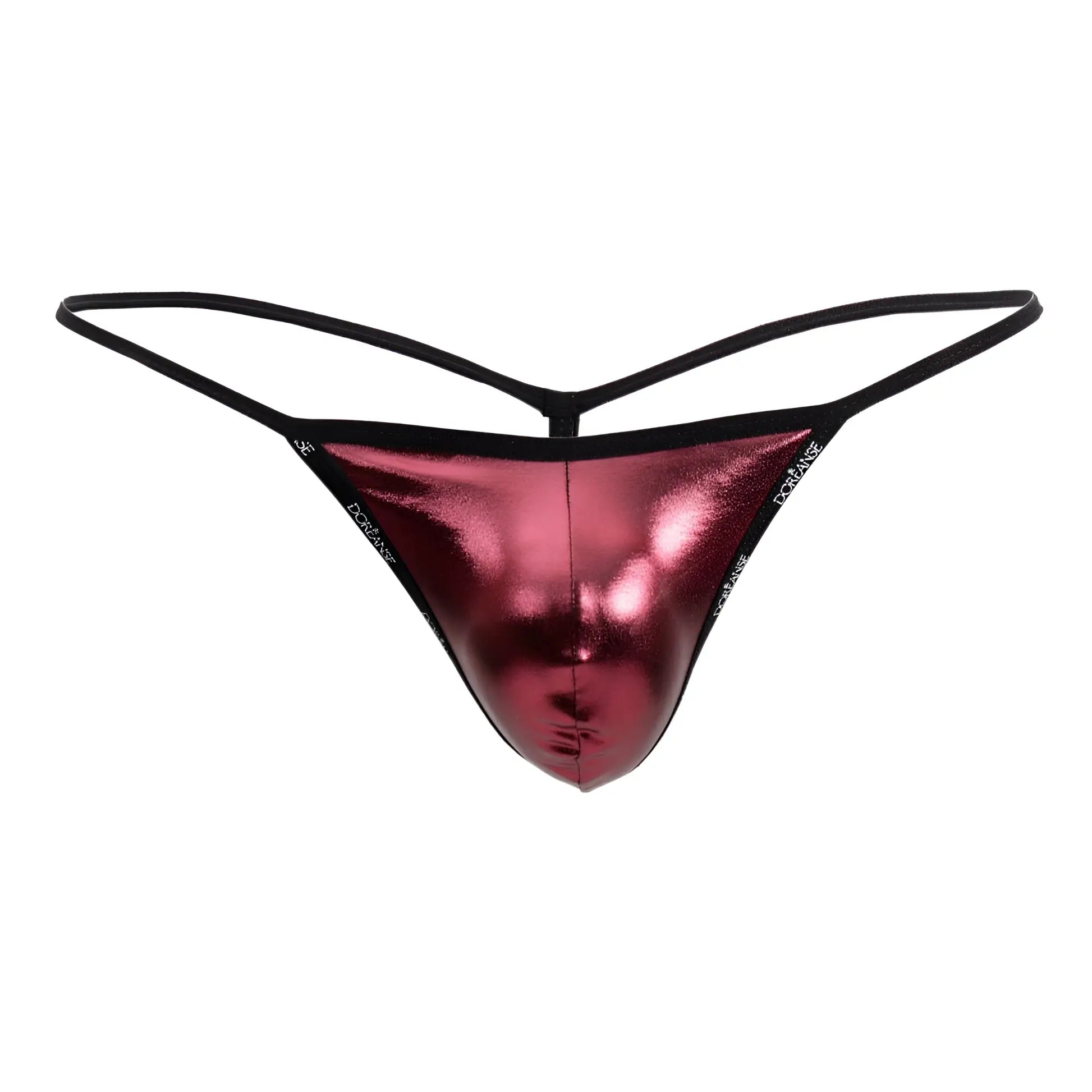 Doreanse 1326 rro flashy g-string shiny metallic red thong with black elastic straps and trim