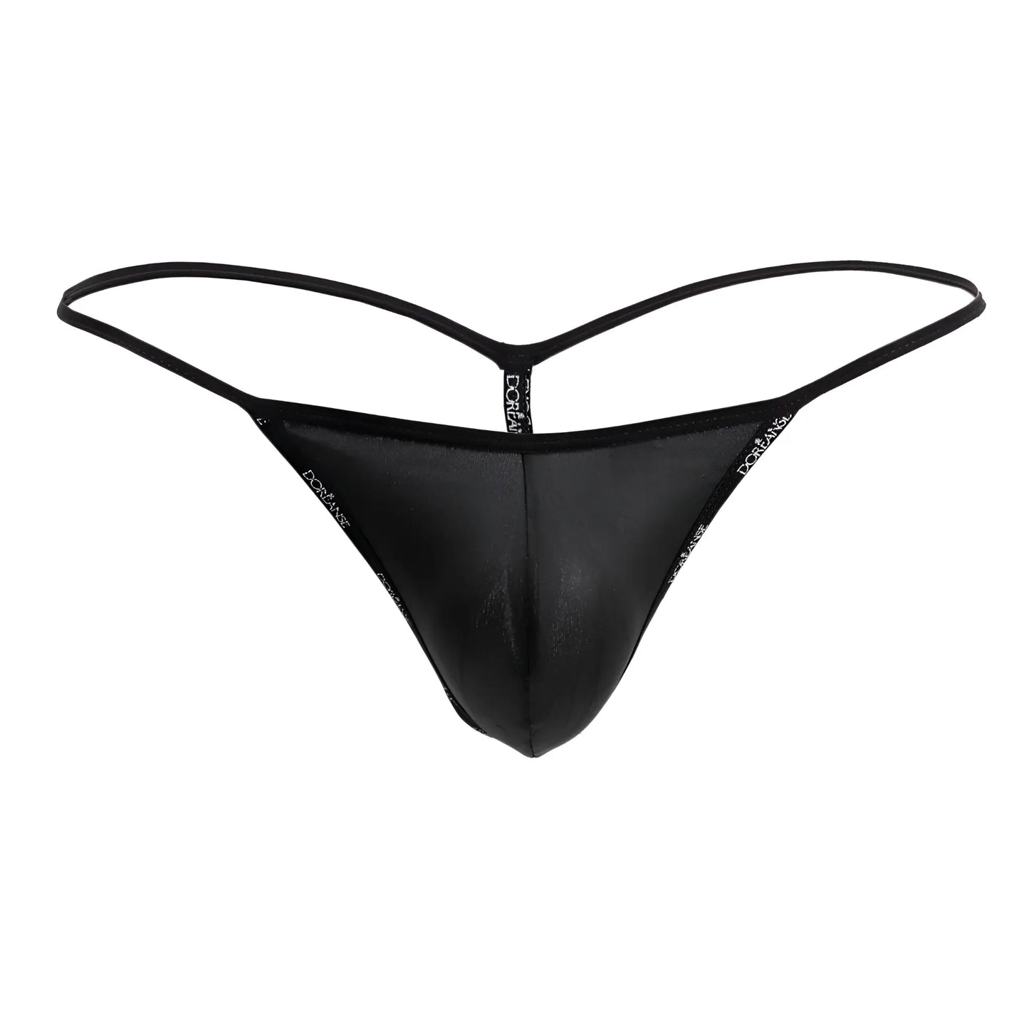 Black sheer mesh thong with thin elastic straps and subtle dorian logo edges doreanse 1326-SBK flashy g-string