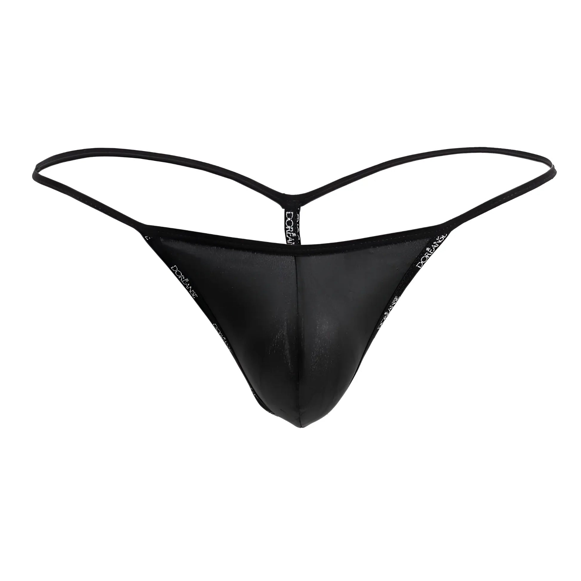 Black sheer mesh thong with thin elastic straps and subtle dorian logo edges doreanse 1326-SBK flashy g-string