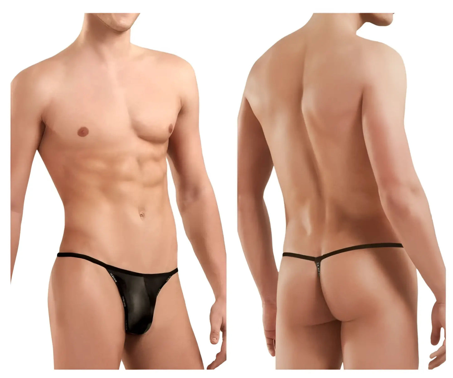 Black sheer thong g-string with thin elastic waistband and small metallic clasp at the back doreanse 1326-sbk