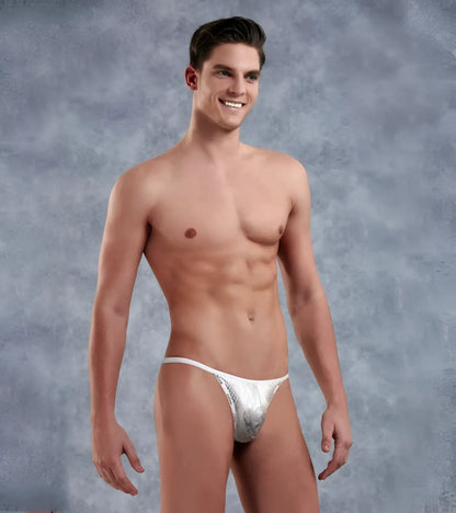 Silver metallic mesh thong g-string doreanse 1326-slv flashy snake pattern lingerie front view
