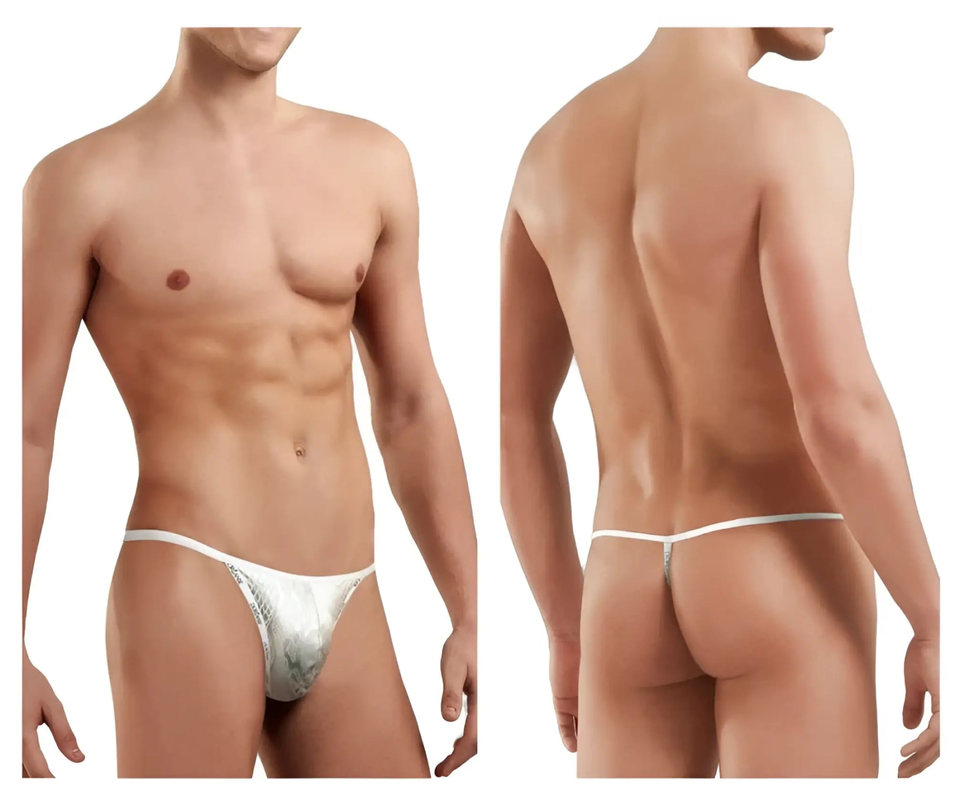 White metallic thong with subtle snakeskin pattern and thin waistband from Doreanse 1326-SLV flashy g-string silver snake