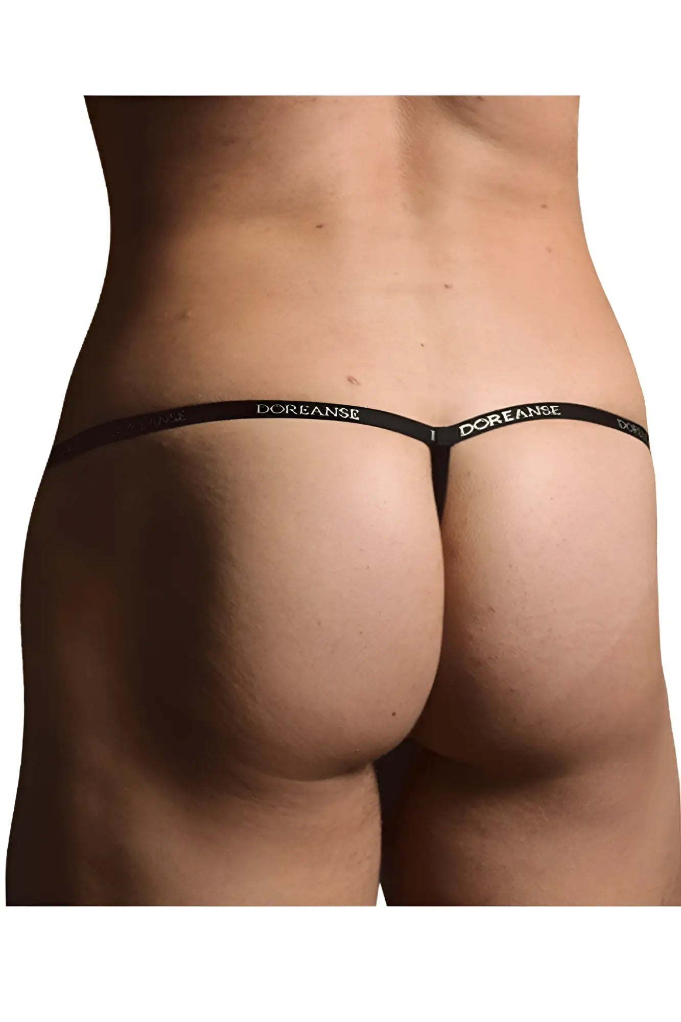 Black doreanse 1330-blk ribbed modal t-thong with thin elastic band and white brand name print on the front side