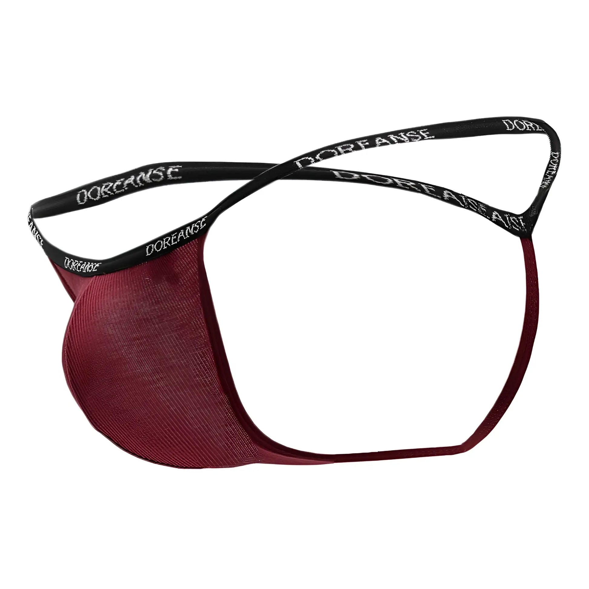 Maroon doreanse 1330-brd ribbed modal t-thong with black elastic waistband and white lettering in bordeaux color
