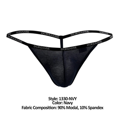 Black doreanse 1330-nvy ribbed modal t-thong with mesh fabric and elastic waistband featuring brand name in white