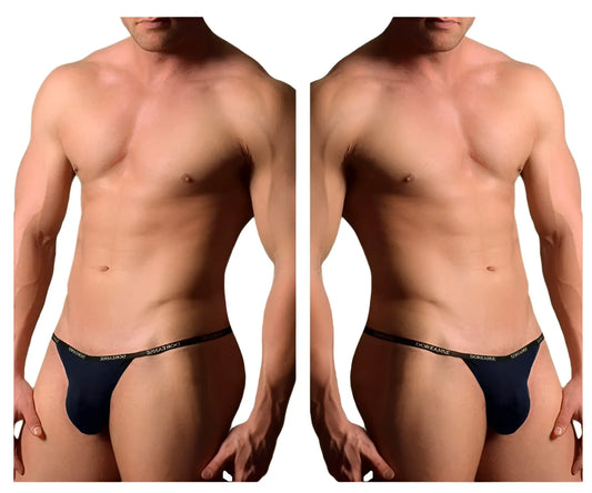 Navy blue Doreanse 1330-NVY ribbed modal T-thong briefs with black waistband and white DSSARNOG branding