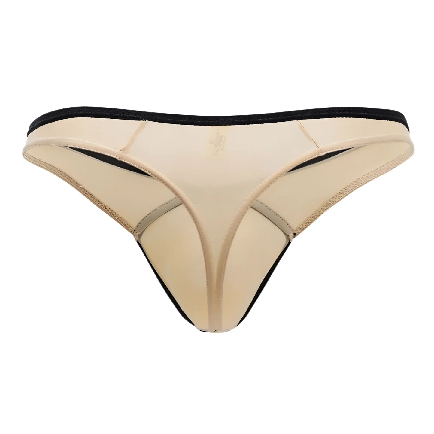 Beige Doreanse 1332-TAN loop thong with black trim and a subtle logo on the front in tan color