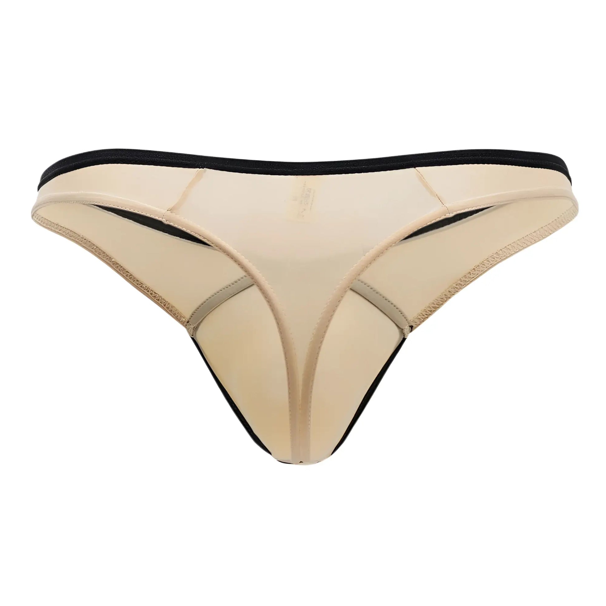 Beige Doreanse 1332-TAN loop thong with black trim and a subtle logo on the front in tan color