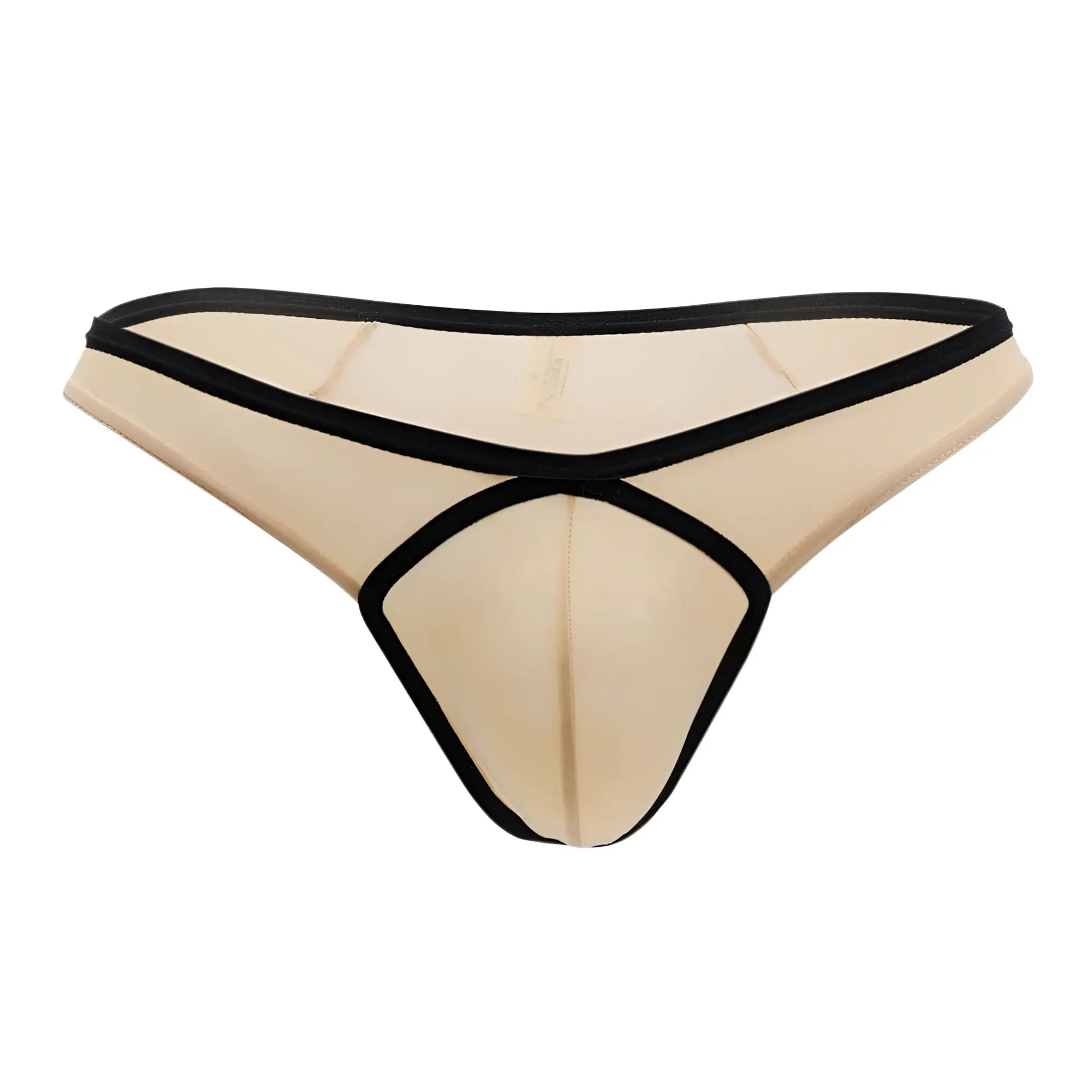 Beige sheer thong tan color with black elastic trim and central front panel Doreanse 1332-TAN loop thong